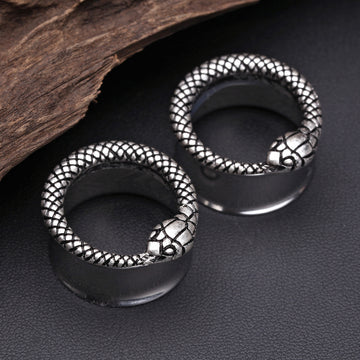 Detail View 1 of A Pair of Vicious Serpent Snake Ear Gauge Tunnel Plug-Steel